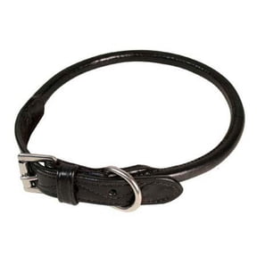 CuteNfuzzy Round Rolled Fancy Leather Dog Collar - Black - 8"