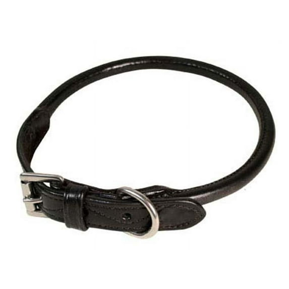 CuteNfuzzy Round Rolled Fancy Leather Dog Collar - Black - 8"