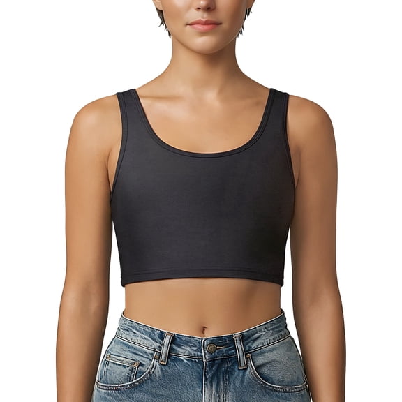CuteStreet Pullover Chest Binder for Women Crew Neck Back Mesh Binder Bra Tank Top