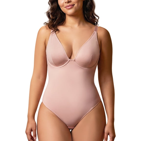 CuteStreet Shapewear Bodysuit for Women Tummy Control Thong V Neck Body Suit Corset Top
