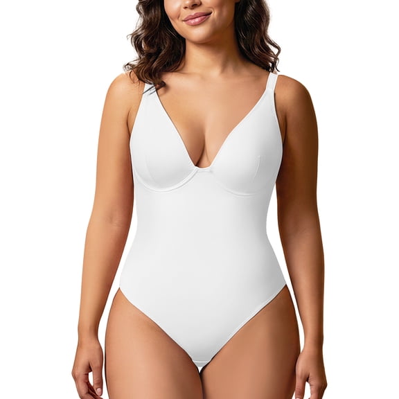 CuteStreet Shapewear Bodysuit for Women Tummy Control Thong V Neck Body Suit Corset Top