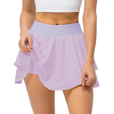 LUCKYCATCUS Women's High Waisted Athletic Skorts - Flowy Ruffle Skirt With Zip Pocket