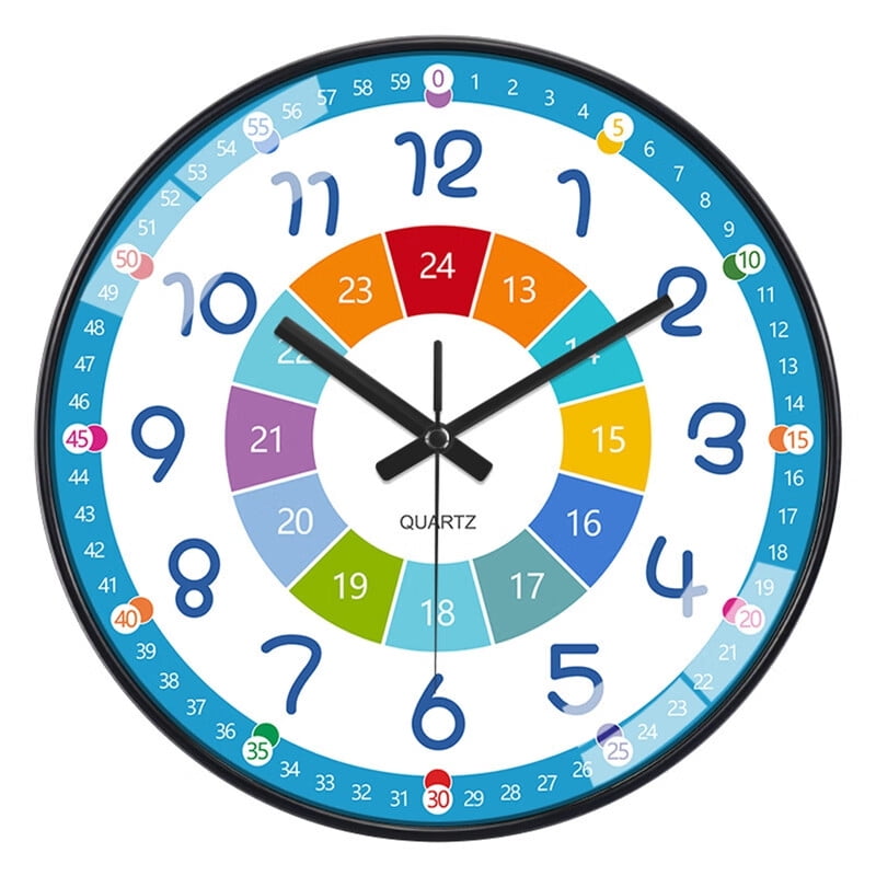 Cuteam Colorful Silent Wall Clock Bedroom Classroom Playroom Teach Time