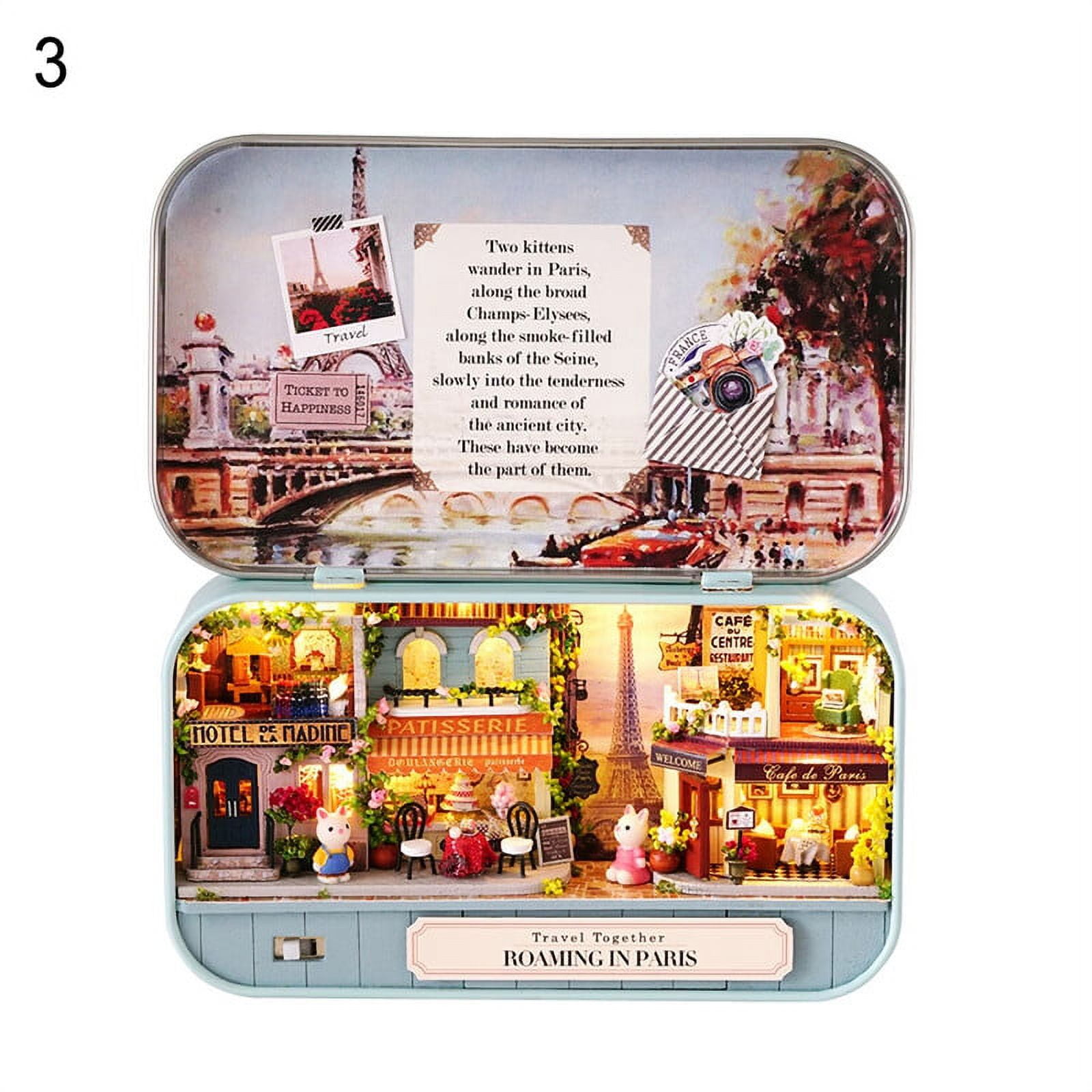 Cuteam DIY Doll House Box,DIY Assemble LED Garden Paris Box Doll House