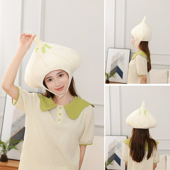 Cuteam Halloween Cap Headwear Garlic Head Hat Durable Garlic Plush Headgear Prop Decoration