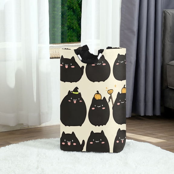 Cuteblack Cat Foldable Laundry Hamper 12.6x11x22.7in with Handles for Bathroom Bedroom Storage