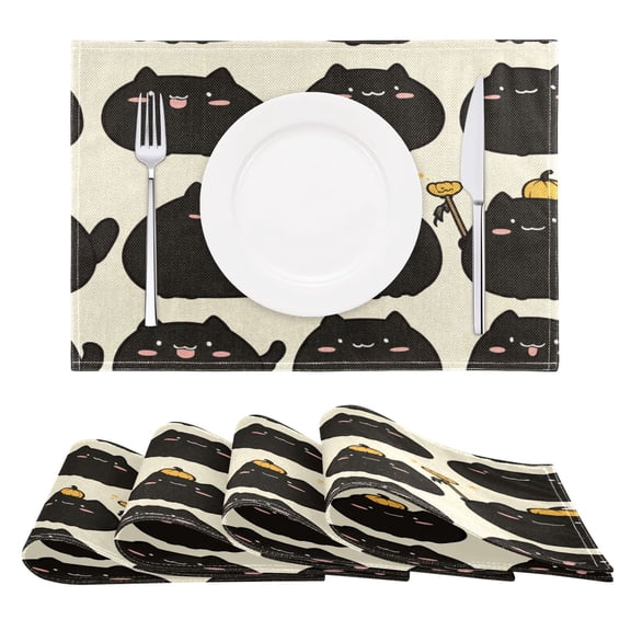 Cuteblack Cat Reversible Placemat Set of 4 Non Slip Coffee Mats 18x12 Inch for Dining, Kitchen, Coffee