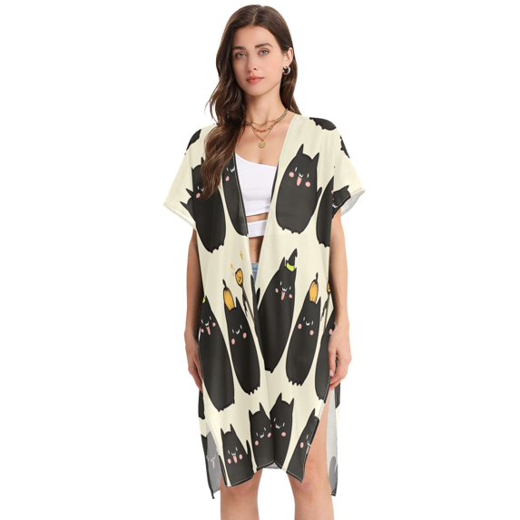 Cuteblack Cat Women's Swimwear Cover Up Summer Cardigan Beach Pool Cover Up Loose for Swimsuits Casual Wear
