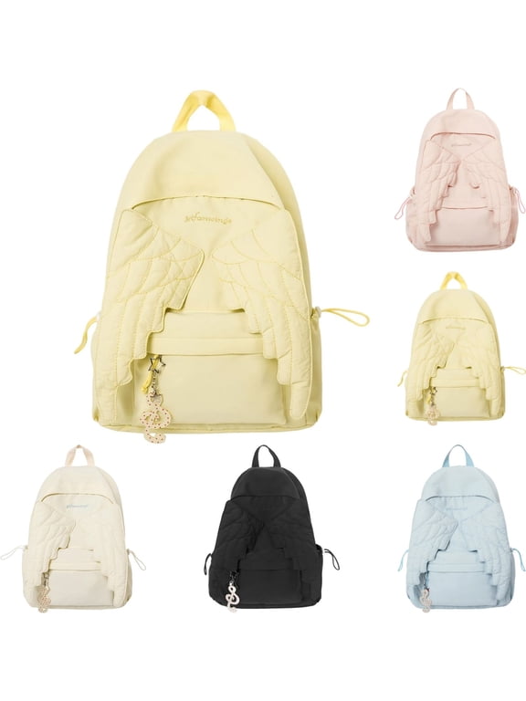 Cutecore Backpack Cute Daypack with Wings Kawaii Sweet Coquette Fun Novelty Nylon Bag with Zipper for Women,Yellow