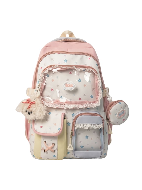 Cutecore Daypack 16.93 Inch Nylon Ita Clear Insert Pin Display for Cosplay Concert Travel (Pink)