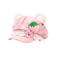 thumbnail image 1 of Cutecore Kawaii Cat Ears Beret Hat Y2K for Adult Women, Strawberry Cake Suede Octagonal Hat, Sweet Lolita Lace Bow Newsboy Cap Cosplay Accessory-Pink, 1 of 5