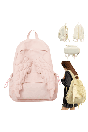 Cutecore Wings Backpack,Cute Daypack with Wings Sweet Coquette Fun Novelty Nylon Bag with Zipper for Women,Kawaii Back to School Bag Pink