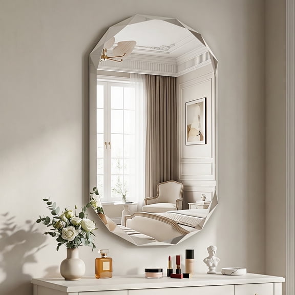 Cuteday 24×48 Inch Beveled Edge Frameless Bathroom Vanity Mirror, Wall Mount Mirror for Bathroom