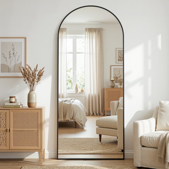 Cuteday 26"x 68" Full Length Mirror Arched Standing Floor Mirror Full Body Mirror, Black