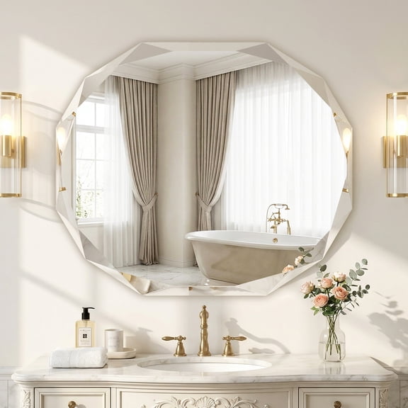 Cuteday 30x36 Inch Beveled Edge Frameless Bathroom Vanity Mirror, Wall Mount Mirror for Bathroom