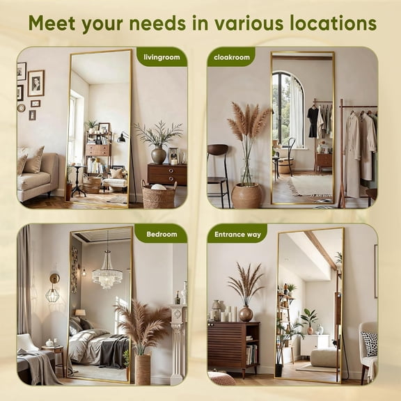 Cuteday 58"x21" Rectangular Full Length Mirror Aluminum Frame Floor Mirror with Aluminum Frame, Gold