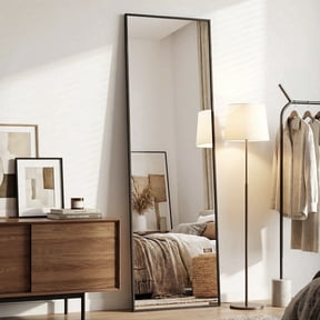 Cuteday 59"x16" Rectangular Full Length Mirror Aluminum Frame Floor Mirror with Aluminum Frame, Black