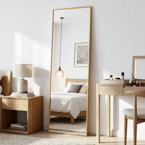Cuteday 59"x16" Rectangular Full Length Mirror Aluminum Frame Floor Mirror with Aluminum Frame, Gold