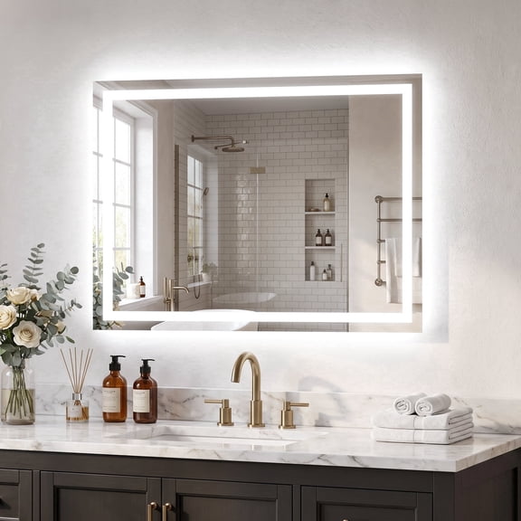 Cuteday 20" x 28" LED Bathroom Mirror with Anti-Fog, Dimmable Lights, Wall Mounted Vanity Mirror, Shatter-Proof, Modern Decor for Bathroom & Powder Room