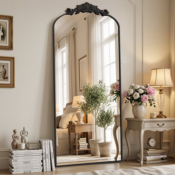 Cuteday 71"x28" Arched Full Length Mirror Metal Vintage Mirror Baroque Style,Black