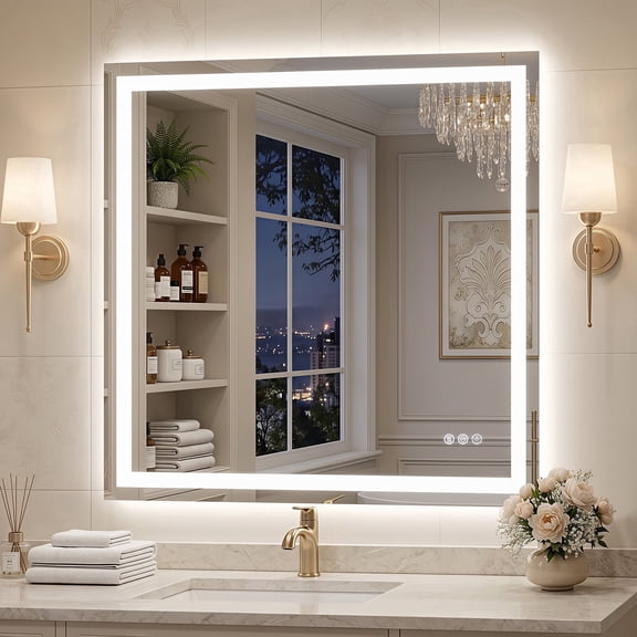 Cuteday 36" x 36" LED Bathroom Mirror with Anti-Fog, Dimmable Lights, Wall Mounted Vanity Mirror, Shatter-Proof, Modern Decor for Bathroom & Powder Room
