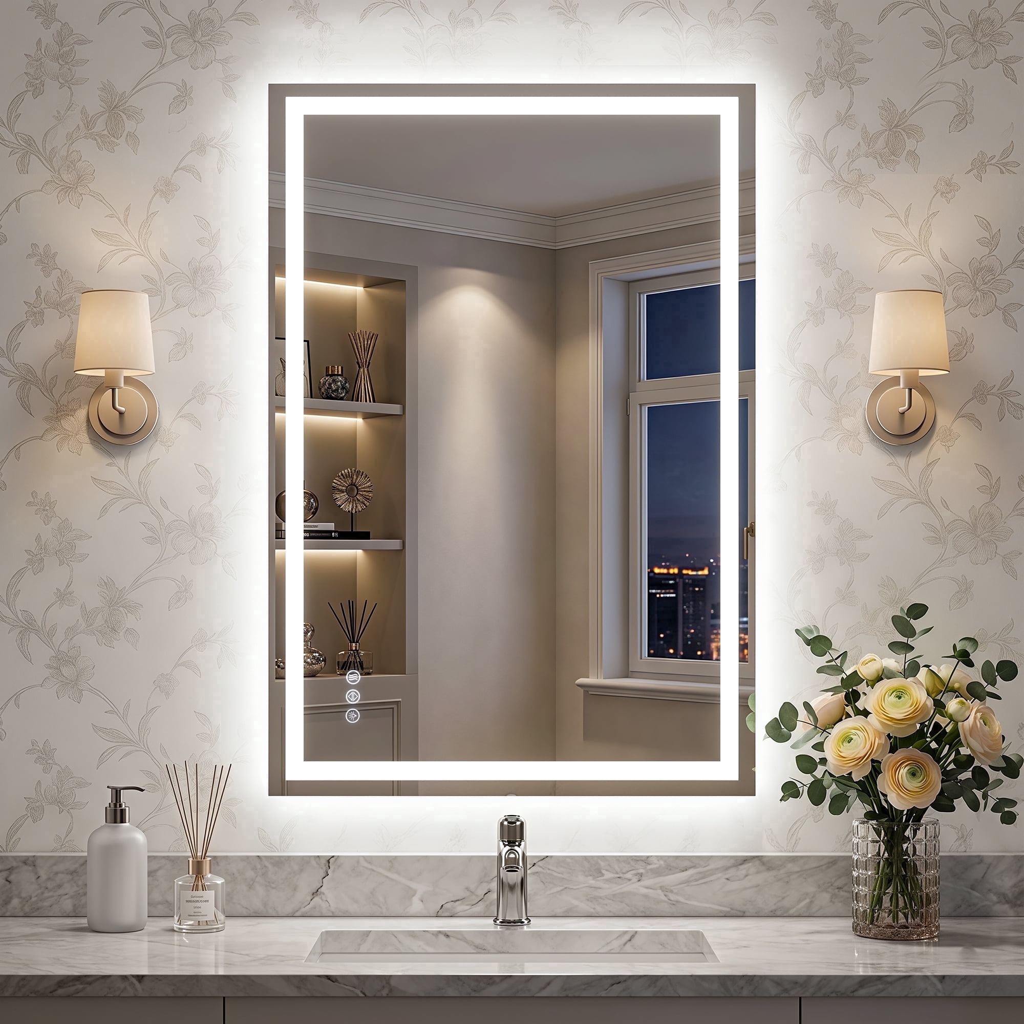Cuteday 24" x 36" LED Bathroom Mirror with Anti-Fog, Dimmable Lights, Wall Mounted Vanity Mirror, Shatter-Proof, Modern Decor for Bathroom & Powder Room