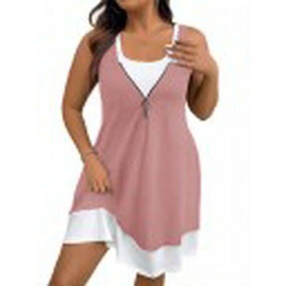Cuteduck Plus Size Women’s Sleeveless V-Neck Zipper Dress Spring/Summer 1X-5X