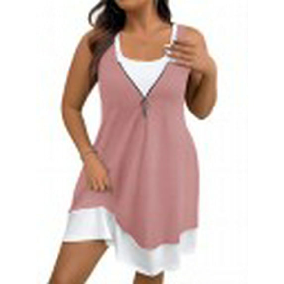 Cuteduck Plus Size Women’s Sleeveless V-Neck Zipper Dress Spring/Summer 1X-5X