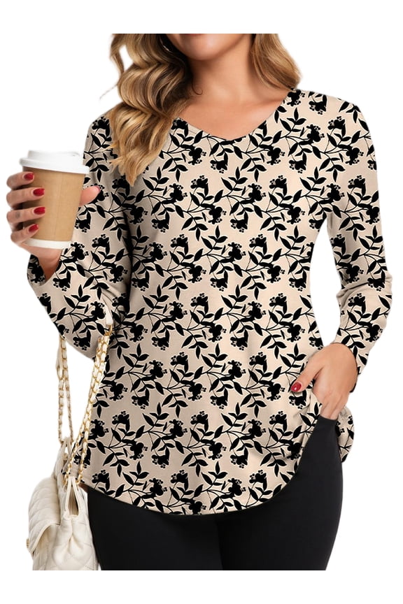 Women Boho Printed Blouse Casual V-Neck Long Sleeve Fall Floral Dressy Top S-2XL