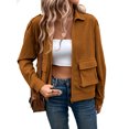 thumbnail image 1 of Cuteduck Women Corduroy Fall Fashion Jacket Zip Up Waffle Knit Casual Shacket Long Sleeve Lapel Coat with Pocket S-XL, 1 of 7