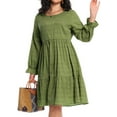 thumbnail image 1 of Cuteduck Women Plus Size Fall Casual Long Sleeve Dress Round Neck Tiered Knitted Flared Sleeve Midi Ruffle Dress 1X-5X, 1 of 7