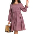 thumbnail image 1 of Cuteduck Women Plus Size Fall Casual Long Sleeve Dress Round Neck Tiered Knitted Flared Sleeve Midi Ruffle Dress 1X-5X, 1 of 7