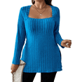 thumbnail image 1 of Cuteduck Women Plus Size Casual Ribbed Knit Blouse Fall Long Sleeve Sweater Square Neck Solid Top 1X-4X, 1 of 9