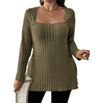 thumbnail image 1 of Cuteduck Women Plus Size Casual Ribbed Knit Blouse Fall Long Sleeve Sweater Square Neck Solid Top 1X-4X, 1 of 9