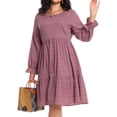 thumbnail image 1 of Cuteduck Women Plus Size Fall Casual Long Sleeve Dress Round Neck Tiered Knitted Flared Sleeve Midi Ruffle Dress 1X-5X, 1 of 7