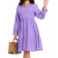 thumbnail image 1 of Cuteduck Women Plus Size Fall Casual Long Sleeve Dress Round Neck Tiered Knitted Flared Sleeve Midi Ruffle Dress 1X-5X, 1 of 9