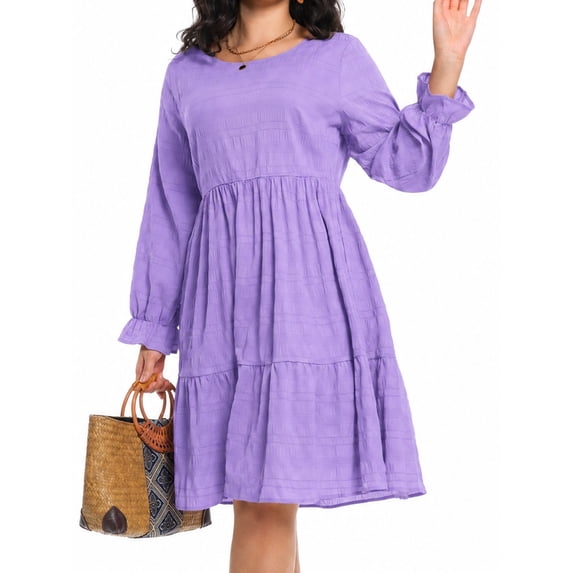 Cuteduck Women Plus Size Fall Casual Long Sleeve Dress Round Neck Tiered Knitted Flared Sleeve Midi Ruffle Dress 1X-5X