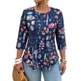 thumbnail image 1 of Cuteduck Women Plus Size Printed Tunic 3/4 Sleeve Fall Pleated Round-neck Casual Loose Ruffled Top 1X-5X, 1 of 9