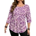 thumbnail image 1 of Cuteduck Women Plus Size Printed Tunic 3/4 Sleeve Fall Pleated Round-neck Casual Loose Ruffled Top 1X-5X, 1 of 1