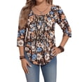 thumbnail image 1 of Cuteduck Women Plus Size Printed Tunic 3/4 Sleeve Fall Pleated Round-neck Casual Loose Ruffled Top 1X-5X, 1 of 8