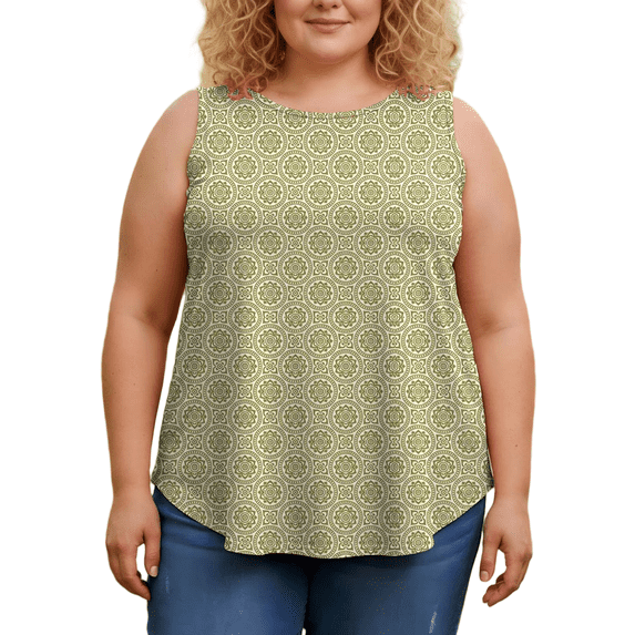 Cuteduck Women Tank Tops Plus Size Summer Floral Print Sleeveless Blouse Crew Neck Casual Basic Loose Fit Tank Tops Beach Vacation 1X-5X