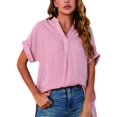 thumbnail image 1 of Musefolio Women V Neck Short Sleeve Shirts Plaid Loose Flowy Blouse S-XXL, 1 of 6