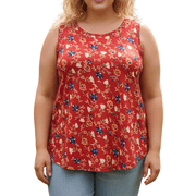 Cuteduck Women Tank Tops Plus Size Summer Floral Print Sleeveless Blouse Crew Neck Casual Basic Loose Fit Tank Tops Beach Vacation 1X-5X
