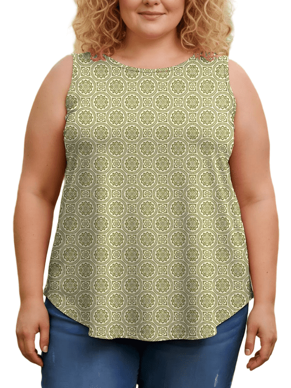 Women Tank Tops Plus Size Summer Floral Print Sleeveless Blouse Crew Neck Casual Basic Loose Fit Tank Tops Beach Vacation 1X-5X