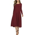 thumbnail image 1 of Cuteduck Women's Casual Long Sleeve Pleated T-shirt Dresses Crewneck Empire Waist Loose A-Line Flare Midi Dress S-2XL, 1 of 5