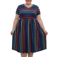 thumbnail image 1 of Cuteduck Plus Size Dresses for Curvy Women Summer Short Sleeve Dress Rainbow Striped V Neck Casual Dress with Pockets 1X-5X, 1 of 9