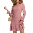 thumbnail image 1 of Cuteduck Women's Fall Casual Long Sleeve Dress Ribbed Round Neck Loose Boho Midi Ruffle Dress S-2XL, 1 of 9