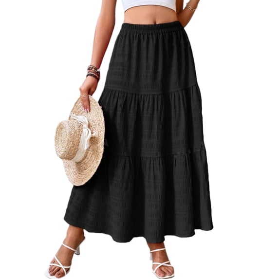 Cuteduck Women's Flowy Pleated Tiered Skirt Casual A-Line Midi Skirt S-2XL