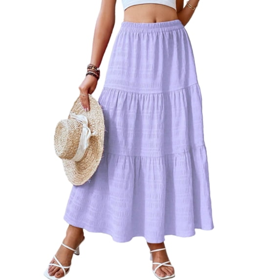 Cuteduck Women's Flowy Pleated Tiered Skirt Casual A-Line Midi Skirt S-2XL