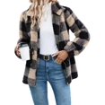 thumbnail image 1 of Cuteduck Women's Fuzzy Plaid Cardigan Coat – Lapel Zip Up Double-Sided Sherpa Fleece Mid-Length Jacket S-XL, 1 of 7